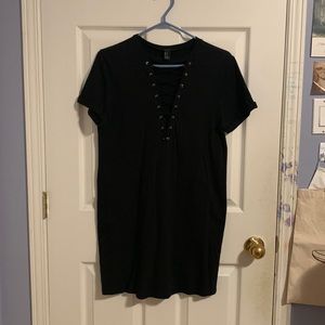 Forever 21 Black Lace-up T-Shirt Dress